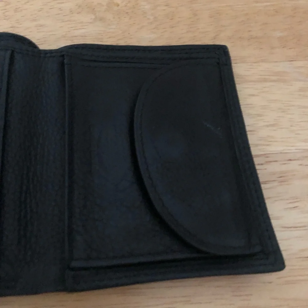 Fossil wallet billfold trifold leather crackled card holder change pocket black